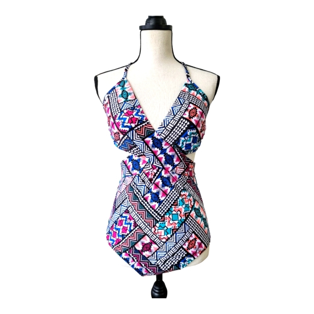 💕Jantzen Swimsuit Womens Sz 1 Aztec‎ 1 Piece Tummy Control Crisscross Back Nwot